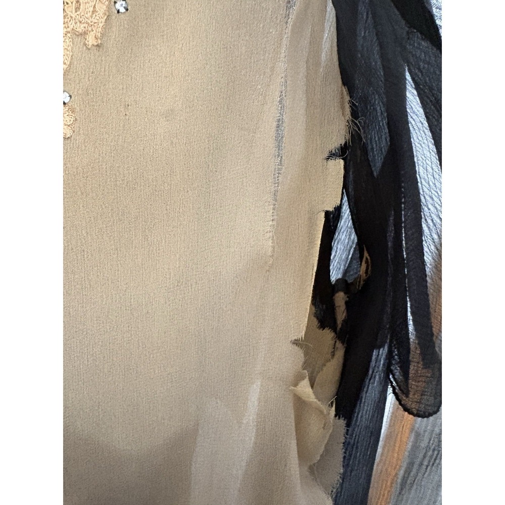 Black Ivory Lace Silk Mesh Sheer Beaded Late 1920s Flapper Dress Antique FLAWS - Picture 6 of 13